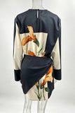 Floral Panel Long Sleeve Wrap Mini Dress