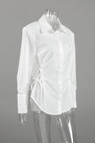 Tie-Side Long Sleeve Collared Shirt