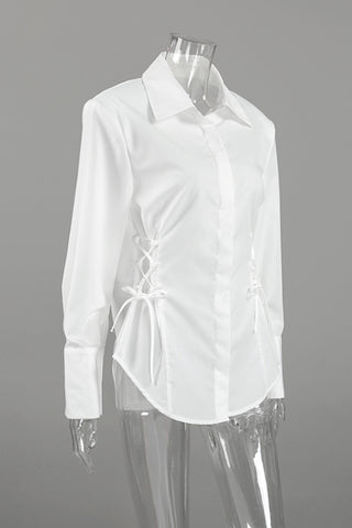 Tie-Side Long Sleeve Collared Shirt