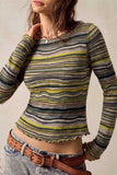 Striped Knit Crew Neck Crop Top