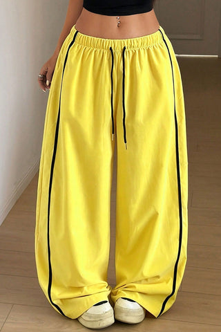 Side Stripe Drawstring Wide-Leg Casual Pants
