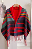 Plaid Fringed Wrap Poncho Scarf