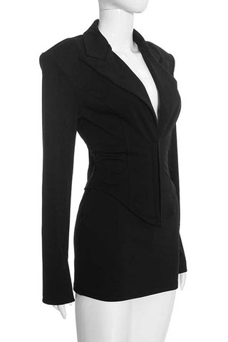 V-Neck Hook-Front Blazer Skirt Set