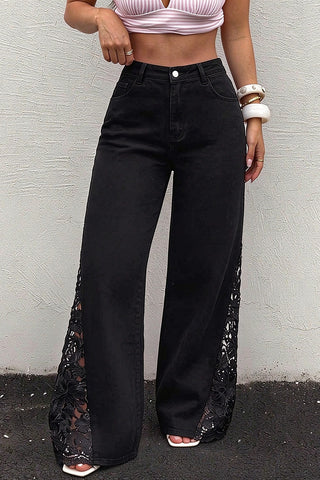 Sheer Lace Side Panel Baggy Jeans