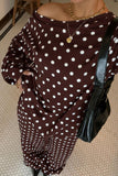 Polka Dot Off-Shoulder Long Sleeve Pants Set