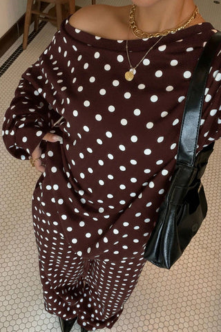 Polka Dot Off-Shoulder Long Sleeve Pants Set