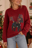 Sequin Animal Motif Crew Neck Sweater
