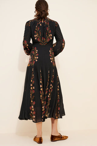 Floral Tie-Neck Puff Sleeve Dress
