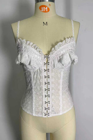 Lace-Up Ruffle Floral Corset Tank Top