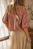Patterned Blouse with Back Bow Tie