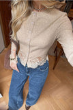 Ribbed Lace Trim Button-Front Cardigan