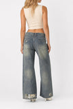 Studded Distressed Straight Jeans