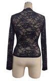 Sheer Floral Lace Mock Neck Long Sleeve Blouse