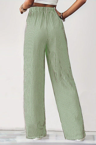 Drawstring Striped Wide-Leg Casual Pants
