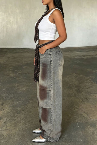 Rose Graphic Barrel Leg Jeans