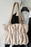 Braided Handle Faux Fur Tote Bag