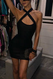 Criss-Cross Halter Bodycon Mini Dress