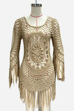 Crochet Fringe Bell Sleeve Mini Dress