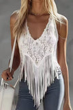Lace V-Neck Fringe Sleeveless Tank