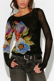 Sheer Mesh Sleeve Floral Print Top