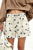 Drawstring Polka Dot Denim Shorts