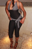 Striped Halter Tie-Waist Capri Jumpsuit