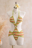 Striped Ring Cutout Halter Swimsuit