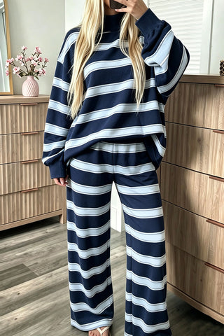 Striped Mock Neck Wide-Leg Pants Set