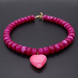 Heart-Pendant Beaded Necklace