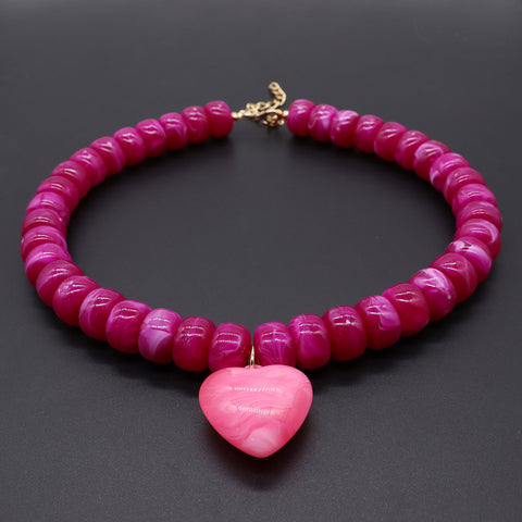 Heart-Pendant Beaded Necklace