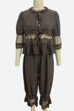 Lace-Trimmed Peplum Pants Set