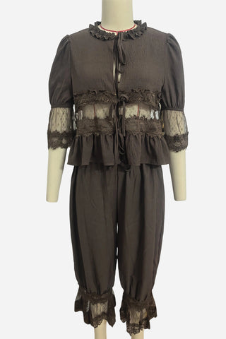 Lace-Trimmed Peplum Pants Set