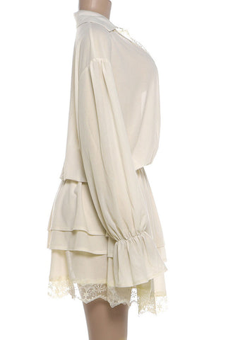 Sheer Lace V-Neck Ruffle Mini Dress