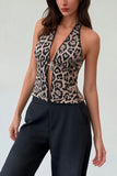 Sequin Halter Deep V-Neck Tank Top