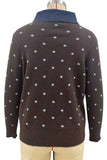 Polka Dot Knit Cardigan with Denim Collar