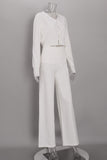 Ribbed Button-Front Crop Top and Pants Set