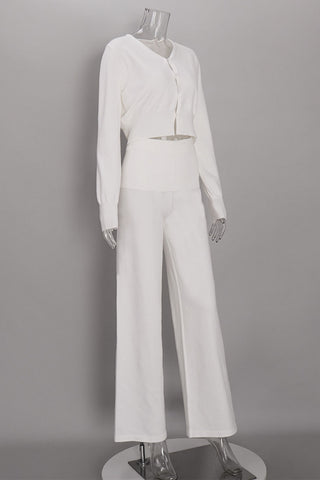 Ribbed Button-Front Crop Top and Pants Set