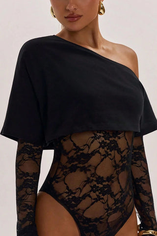 Lace Sheer One-Shoulder Bodysuit