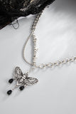 Layered Chain Moth Pendant Necklace