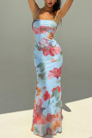 Floral Tie-Back Open Back Maxi Vacation Dress