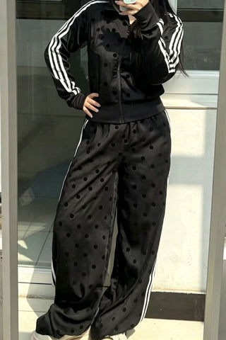 Polka Dot Zip-Up Track Pants Set