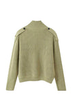 Ribbed Knit Button-Front Mock Neck Cardigan