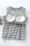 Striped Crew Neck Built-In Bra Tank