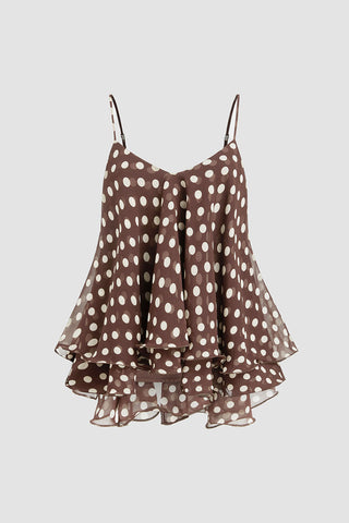Polka Dot Ruffle Spaghetti Strap Cami