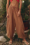 Elastic Waist Pocket Wide Leg Pants