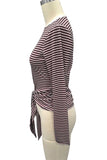 Striped Long Sleeve Tie-Front Blouse