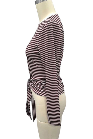 Striped Long Sleeve Tie-Front Blouse