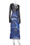 Sheer Sleeve V-Neck Abstract Print Maxi Dress