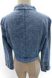 Zippered Collarless Crop Denim Jacket