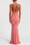 Ruched Halter Butterfly Maxi Casual Dress